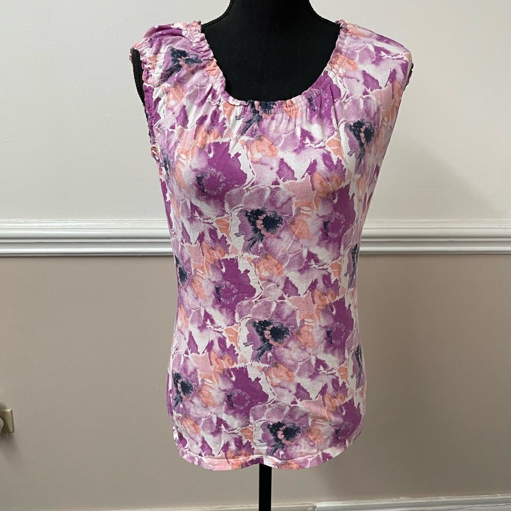 Ann Taylor Loft Floral Tank Top with Banded Bottom